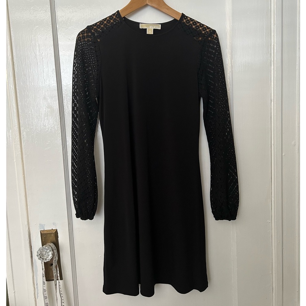 Michael Kors Basics Black Jersey Crochet Sleeve Dress X Small LBD